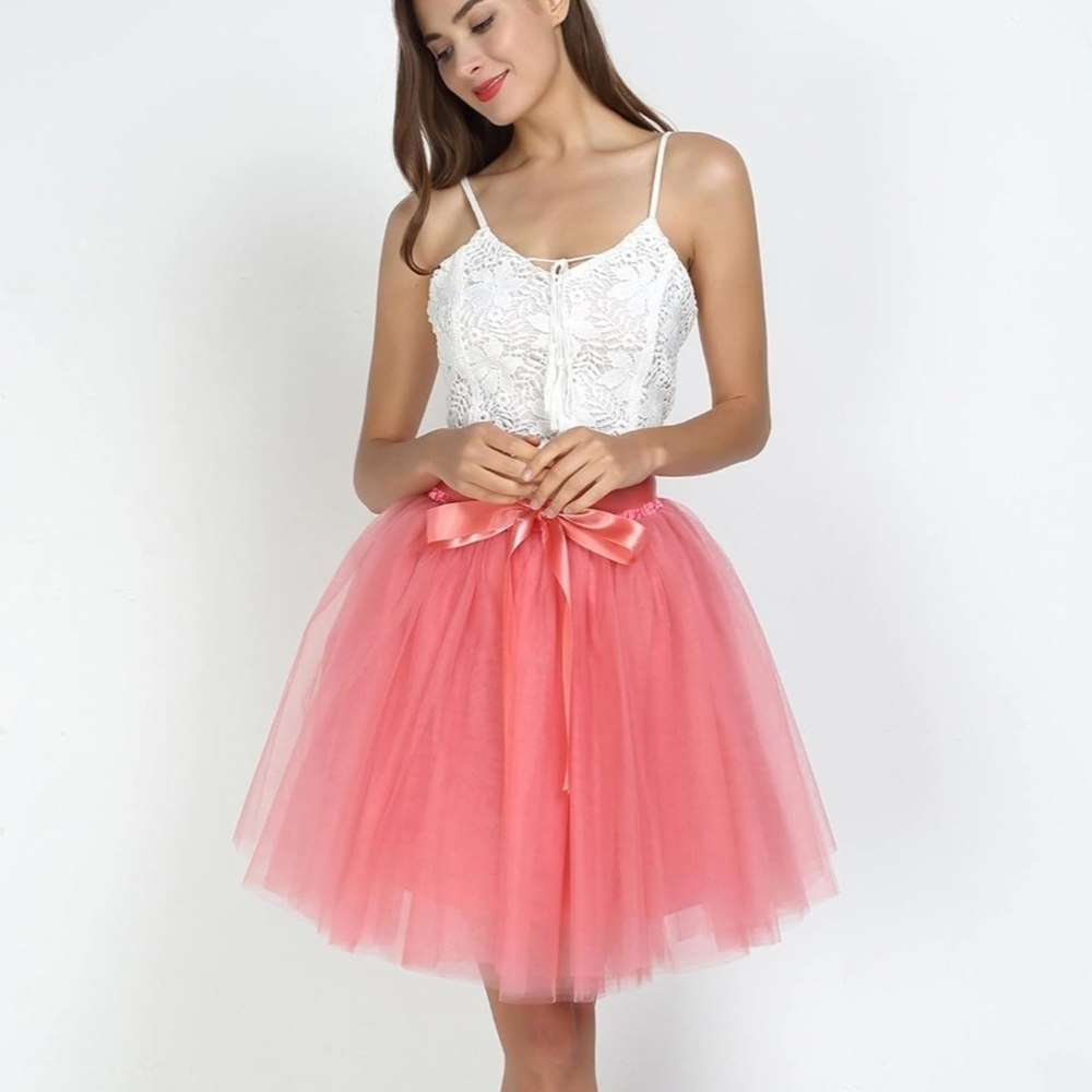 Chic Coral A-Line Tulle Skirt